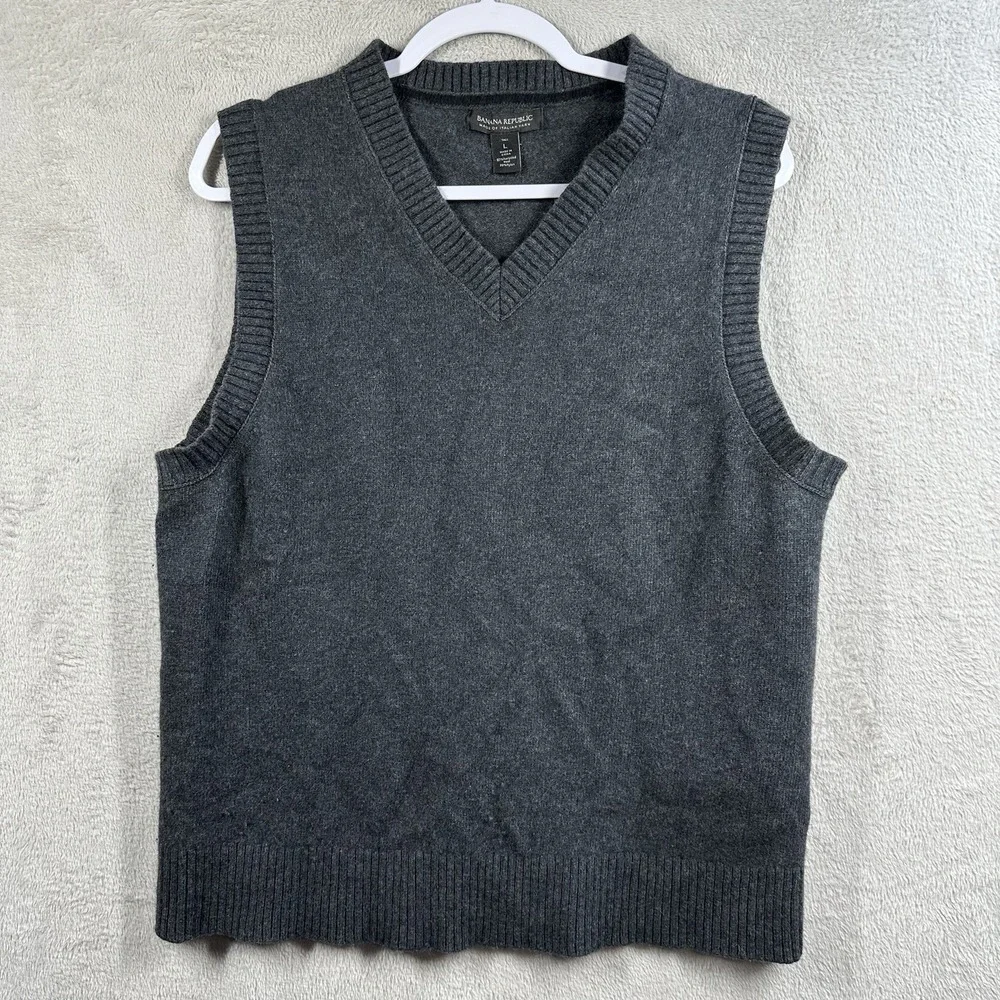 Banana Republic Sweater Vest Men's L‎ Tall Recycled Wool Blend Gray Italian Yarn